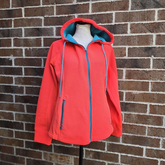 Swiss Tech Women's Vibrant Red Orange Pinkish Hoodie with Blue Trim - Picture 4 of 14